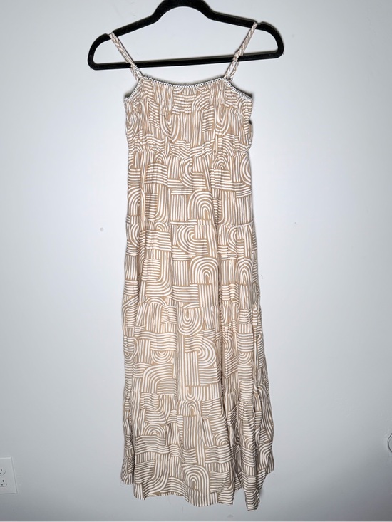 Blu Pepper Dresses & Skirts - Blu Pepper Beige and White Printed Maxi Dress S Scalloped Lined